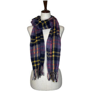 Joules Bracken Scarf Plaid Knit Fringe Purple Navy Winter 68"x14" New NWT